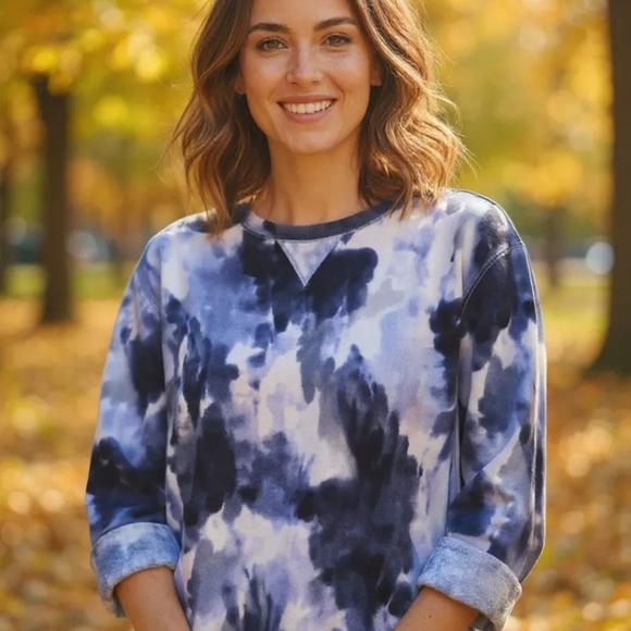 Westbound - Purple Tye-Dye Sweatshirt, Long Sleeves, Round Neck, Slits On... - Picture 2 of 8